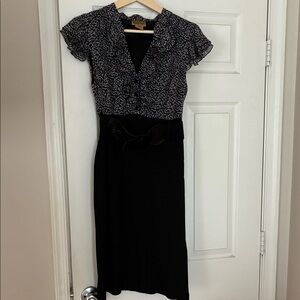 Midnight Velvet Black and White Midi Dress